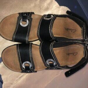 Like New! Clarks Lexi Birch Slingback Wedge Sandals Black Leather Women’s 7.5M